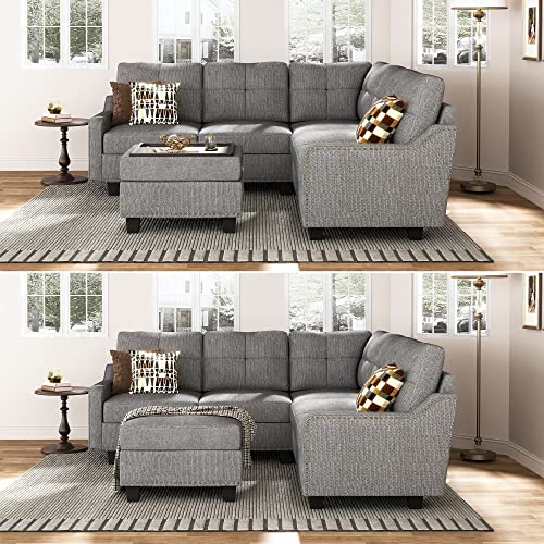 Reversible L-Shaped Sectional Sofa with Storage Ottoman