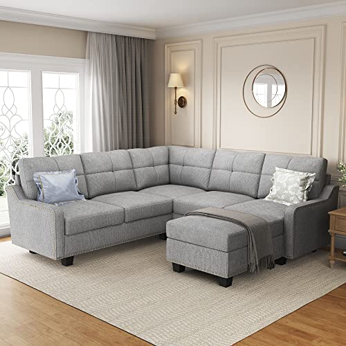 Reversible L-Shaped Sectional Sofa with Storage Ottoman