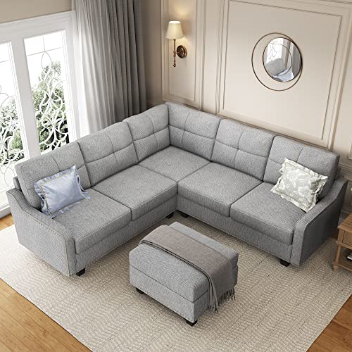 Reversible L-Shaped Sectional Sofa with Storage Ottoman