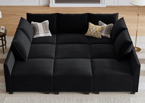 Velvet Sectional Sleeper Sofa with Storage