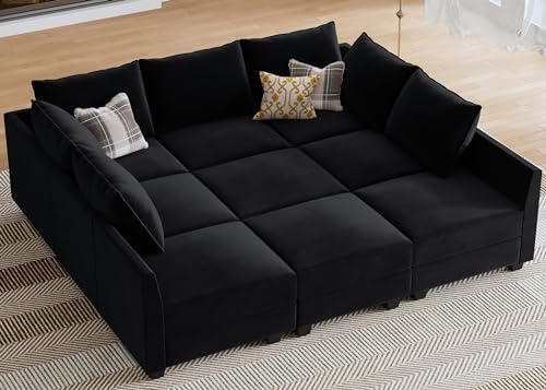 Velvet Sectional Sleeper Sofa with Storage
