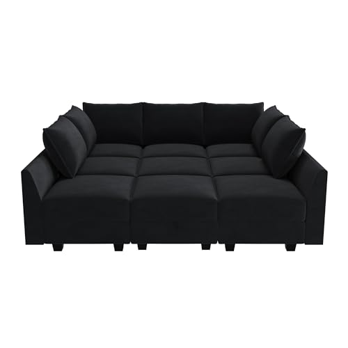 Velvet Sectional Sleeper Sofa with Storage