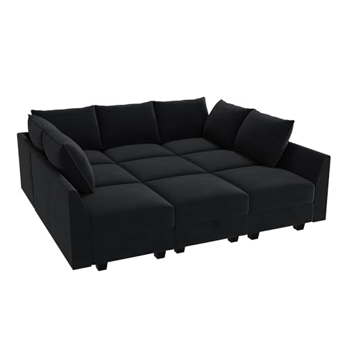 Velvet Sectional Sleeper Sofa with Storage