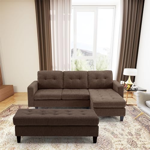 Modern Brown L-Shaped Convertible Sofa Set