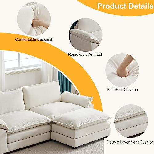 Beige Modern Deep Seat Sectional Sofa with Ottoman