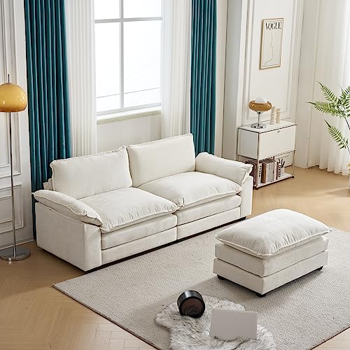 Beige Modern Deep Seat Sectional Sofa with Ottoman