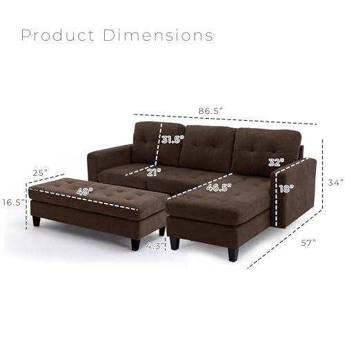 Modern Brown L-Shaped Convertible Sofa Set