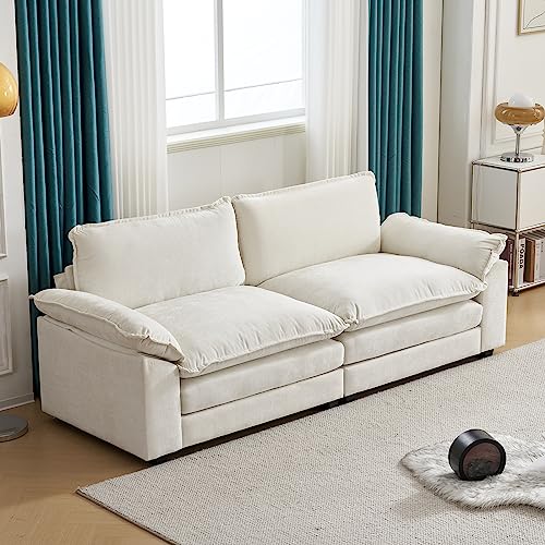 Beige Modern Deep Seat Sectional Sofa with Ottoman