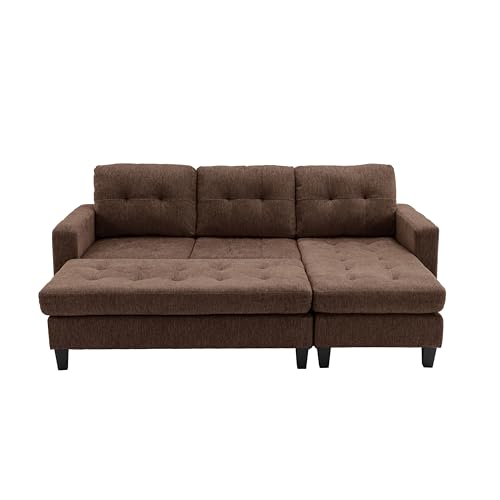 Modern Brown L-Shaped Convertible Sofa Set