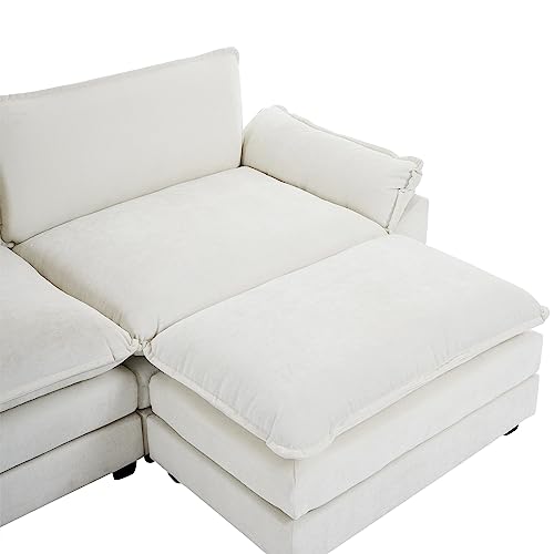 Beige Modern Deep Seat Sectional Sofa with Ottoman