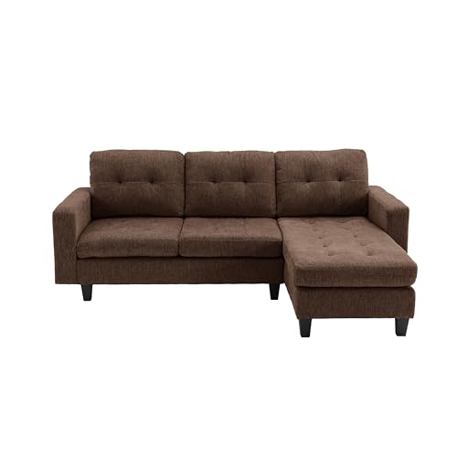 Modern Brown L-Shaped Convertible Sofa Set