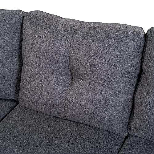 Gray Linen L-Shaped Modular Sectional Sofa with Ottoman