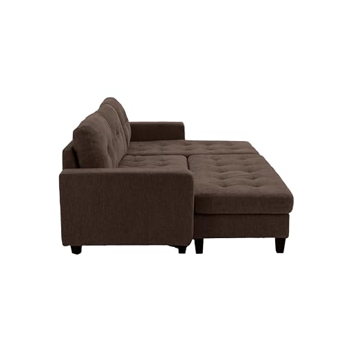 Modern Brown L-Shaped Convertible Sofa Set