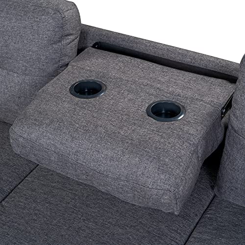 Gray Linen L-Shaped Modular Sectional Sofa with Ottoman