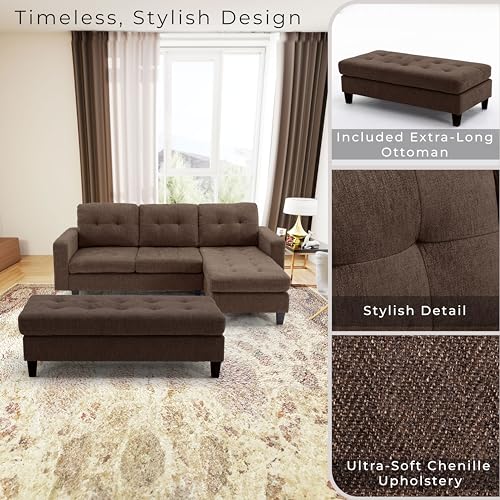 Modern Brown L-Shaped Convertible Sofa Set