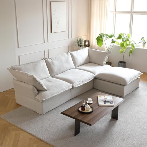 Beige L-Shaped Sectional Sofa with Chaise