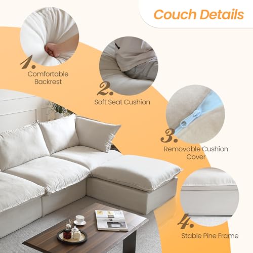 Beige L-Shaped Sectional Sofa with Chaise