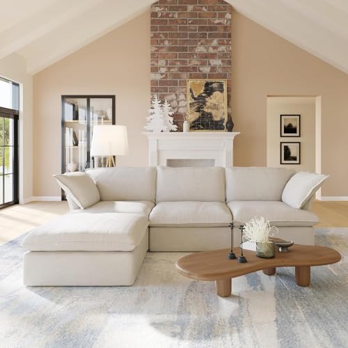 Beige L-Shaped Sectional Sofa with Chaise