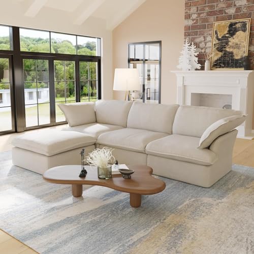 Beige L-Shaped Sectional Sofa with Chaise
