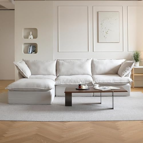 Beige L-Shaped Sectional Sofa with Chaise