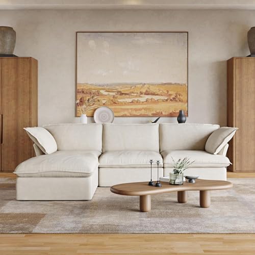 Beige L-Shaped Sectional Sofa with Chaise