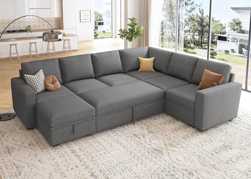 HONBAY U-Shaped Modular Sleeper Sofa with Storage