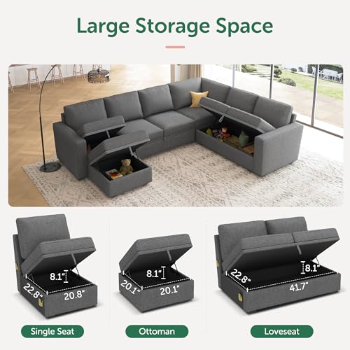 HONBAY U-Shaped Modular Sleeper Sofa with Storage