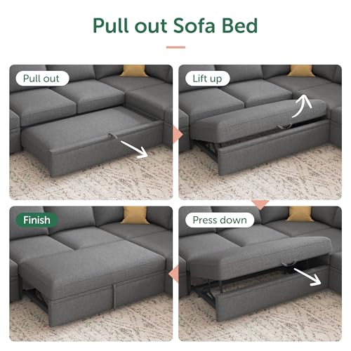 HONBAY U-Shaped Modular Sleeper Sofa with Storage