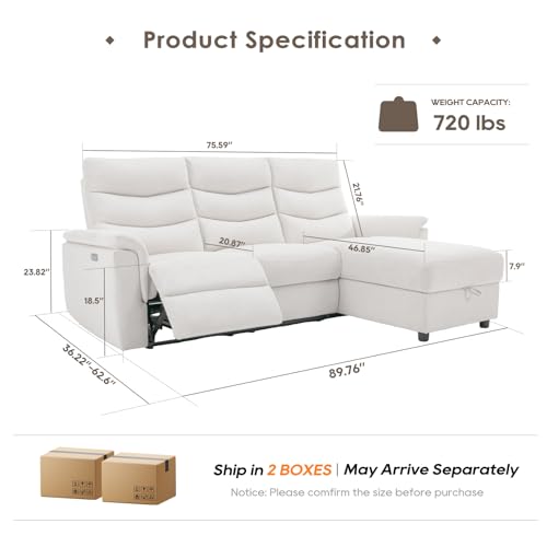 Beige Power Reclining Sectional Sofa with Storage