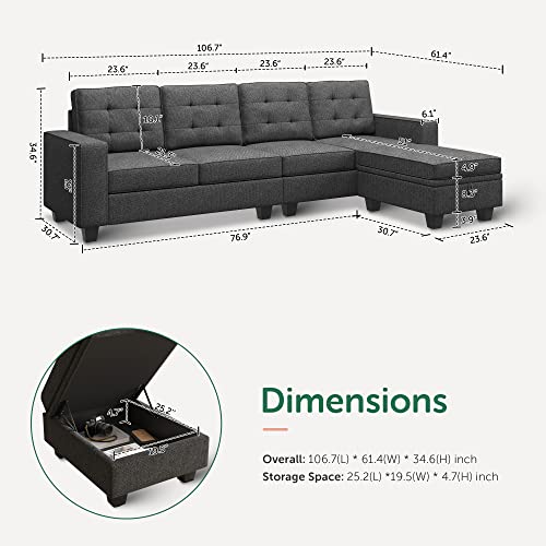 HONBAY L-Shaped Sofa with Storage Ottoman