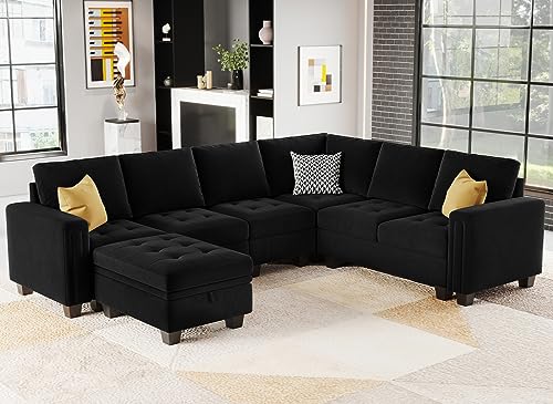 Velvet Modular L-Shaped Sectional Sofa with Ottoman