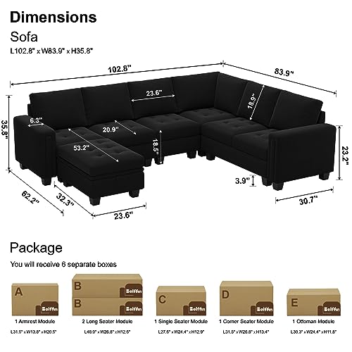Velvet Modular L-Shaped Sectional Sofa with Ottoman