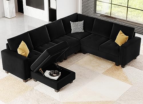 Velvet Modular L-Shaped Sectional Sofa with Ottoman