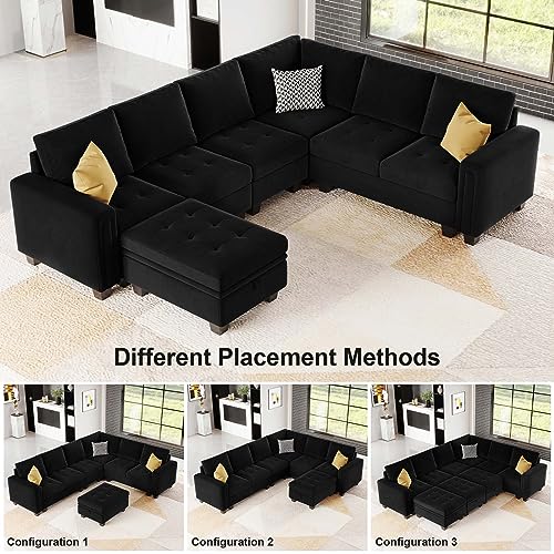 Velvet Modular L-Shaped Sectional Sofa with Ottoman