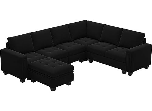 Velvet Modular L-Shaped Sectional Sofa with Ottoman