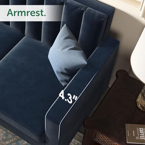 Dark Blue L-Shaped Velvet Sofa with Reversible Chaise