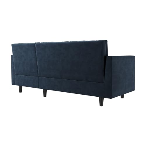 Dark Blue L-Shaped Velvet Sofa with Reversible Chaise