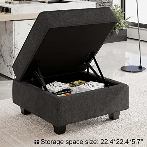 Black Modular Sectional Sofa with Storage Ottoman