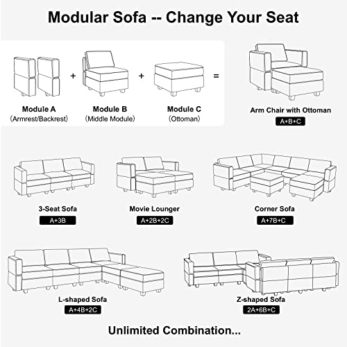 Black Modular Sectional Sofa with Storage Ottoman