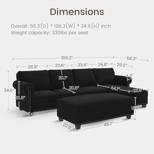 Nolany Black Velvet L-Shaped Sectional Sofa Set