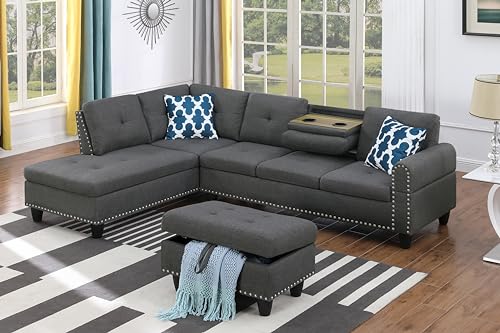 L-Shaped Modular Sofa Set with Storage Ottoman
