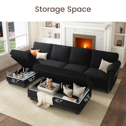 Nolany Black Velvet L-Shaped Sectional Sofa Set