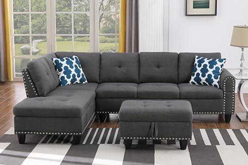 L-Shaped Modular Sofa Set with Storage Ottoman