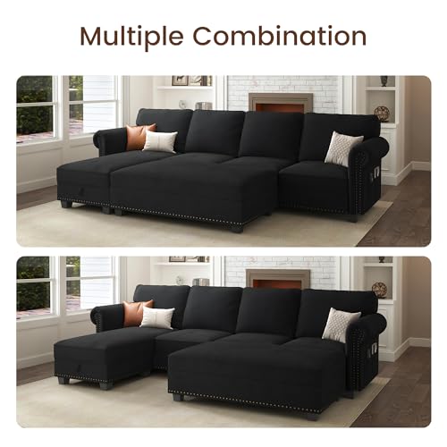 Nolany Black Velvet L-Shaped Sectional Sofa Set