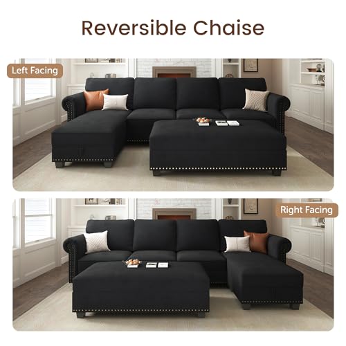 Nolany Black Velvet L-Shaped Sectional Sofa Set