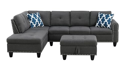 L-Shaped Modular Sofa Set with Storage Ottoman