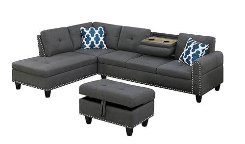 L-Shaped Modular Sofa Set with Storage Ottoman