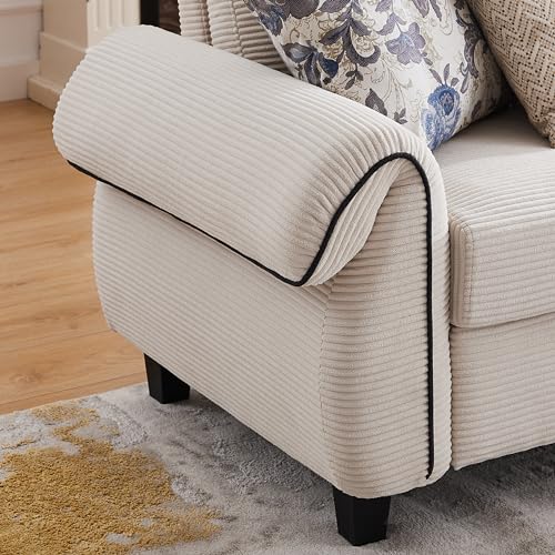 Beige L-Shaped Sectional Sofa with Reversible Ottoman