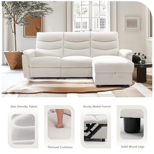 Beige Power Reclining Sectional Sofa with Storage