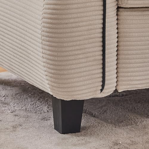 Beige L-Shaped Sectional Sofa with Reversible Ottoman